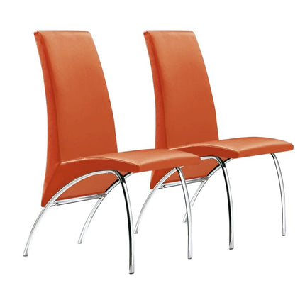 Set of Two Orange And Silver Upholstered Faux Leather Dining Side Chairs HomeRoots