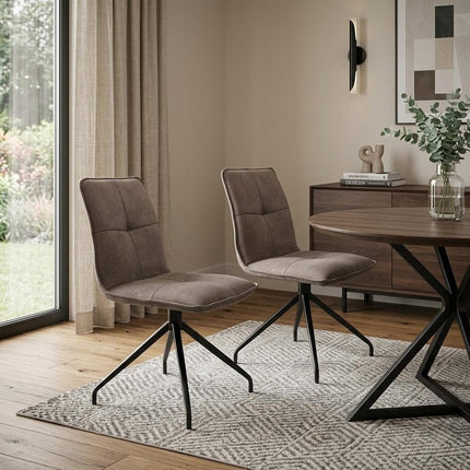 Set of Two Dark Brown and Black Fabric Swivel Dining Side Chairs HomeRoots