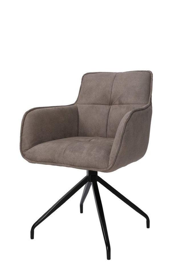 Dark Brown and Black Fabric Swivel Dining Arm Chair HomeRoots