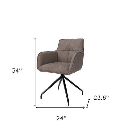 Dark Brown and Black Fabric Swivel Dining Arm Chair HomeRoots
