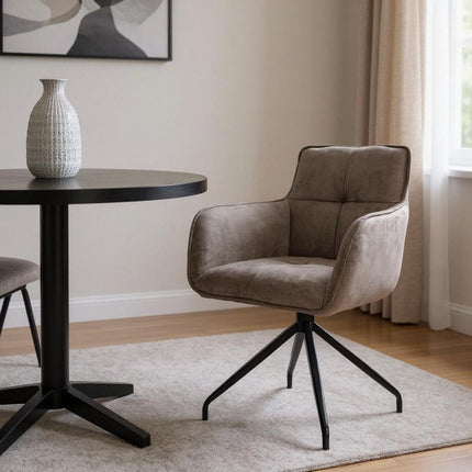 Dark Brown and Black Fabric Swivel Dining Arm Chair HomeRoots