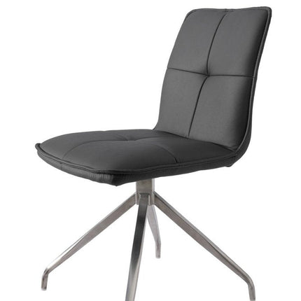 Set of Two Gray and Silver Faux Leather Swivel Dining Side Chairs HomeRoots