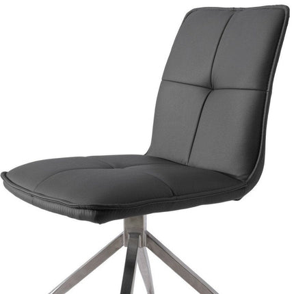 Set of Two Gray and Silver Faux Leather Swivel Dining Side Chairs HomeRoots
