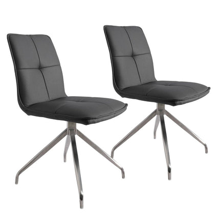 Set of Two Gray and Silver Faux Leather Swivel Dining Side Chairs HomeRoots