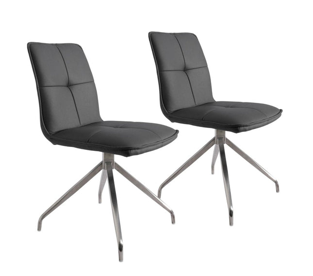Set of Two Gray and Silver Faux Leather Swivel Dining Side Chairs HomeRoots