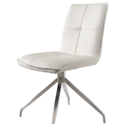 Set of Two White and Silver Faux Leather Swivel Dining Side Chairs HomeRoots