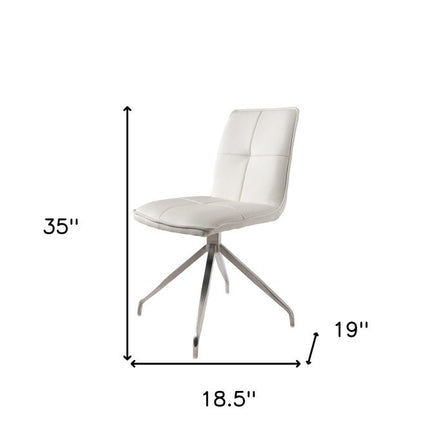 Set of Two White and Silver Faux Leather Swivel Dining Side Chairs HomeRoots