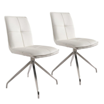 Set of Two White and Silver Faux Leather Swivel Dining Side Chairs HomeRoots