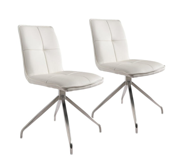 Set of Two White and Silver Faux Leather Swivel Dining Side Chairs HomeRoots