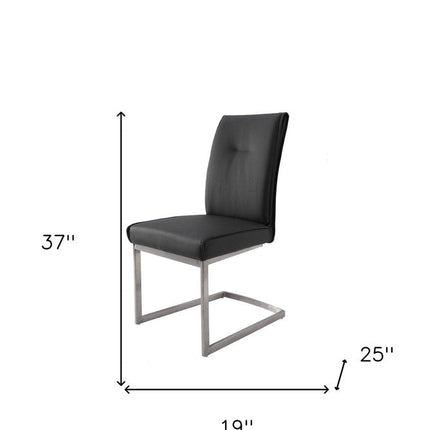Set of Two Gray and Silver Faux Leather Dining Side Chairs HomeRoots