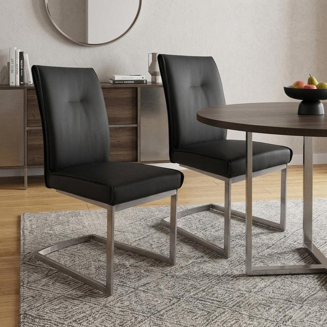 Set of Two Gray and Silver Faux Leather Dining Side Chairs HomeRoots
