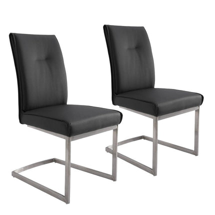 Set of Two Gray and Silver Faux Leather Dining Side Chairs HomeRoots