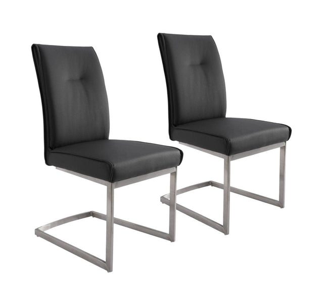 Set of Two Gray and Silver Faux Leather Dining Side Chairs HomeRoots