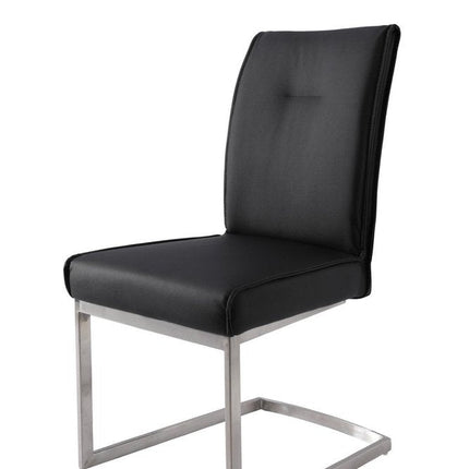 Set of Two Black and Silver Faux Leather Dining Side Chairs HomeRoots