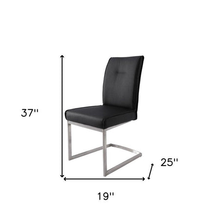 Set of Two Black and Silver Faux Leather Dining Side Chairs HomeRoots