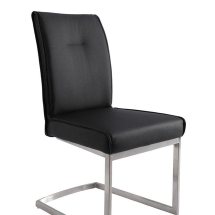 Set of Two Black and Silver Faux Leather Dining Side Chairs HomeRoots
