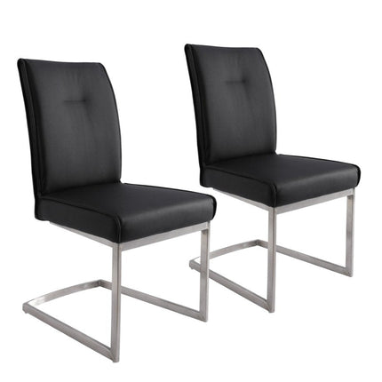 Set of Two Black and Silver Faux Leather Dining Side Chairs HomeRoots