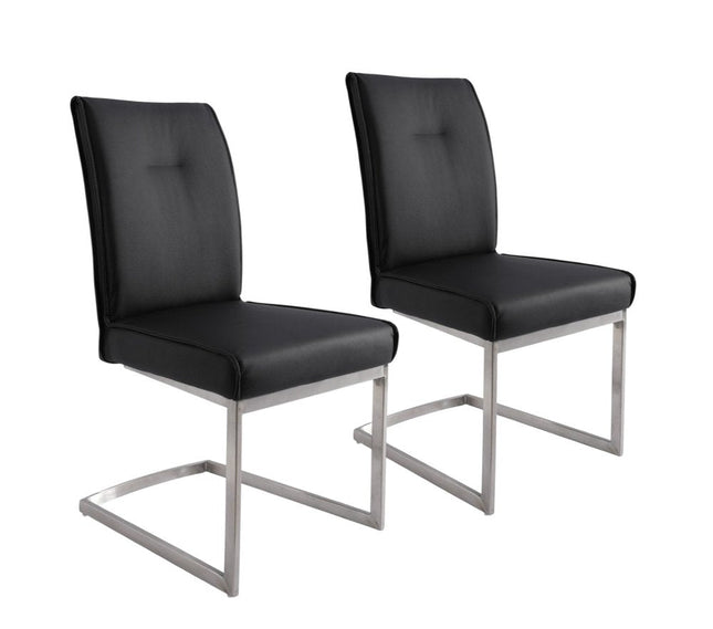 Set of Two Black and Silver Faux Leather Dining Side Chairs HomeRoots
