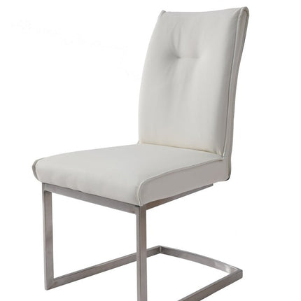 Set of Two White and Silver Faux Leather Dining Side Chairs