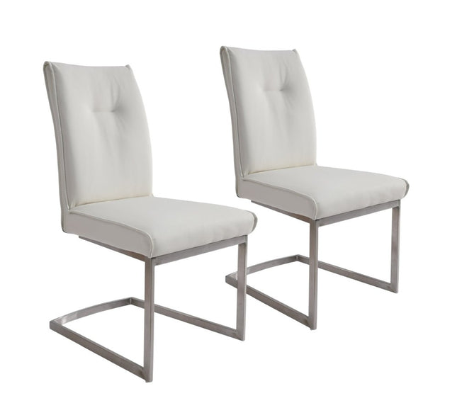 Set of Two White and Silver Faux Leather Dining Side Chairs HomeRoots