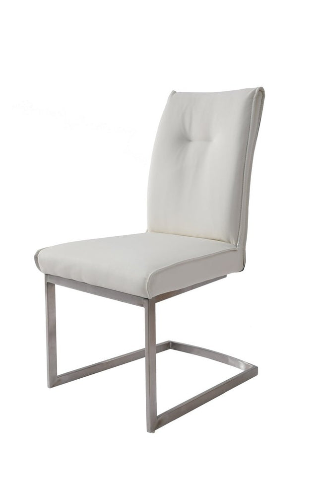 Set of Two White Gray and Silver Faux Leather Dining Side Chairs HomeRoots