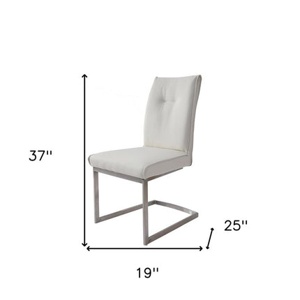 Set of Two White Gray and Silver Faux Leather Dining Side Chairs