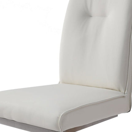 Set of Two White Gray and Silver Faux Leather Dining Side Chairs