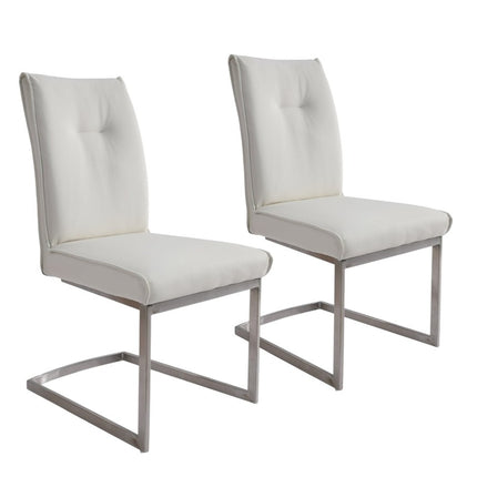 Set of Two White Gray and Silver Faux Leather Dining Side Chairs
