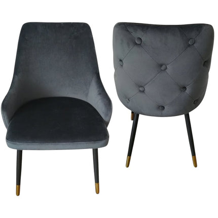 Set of Two Gray and Black Fabric Dining Side Chairs