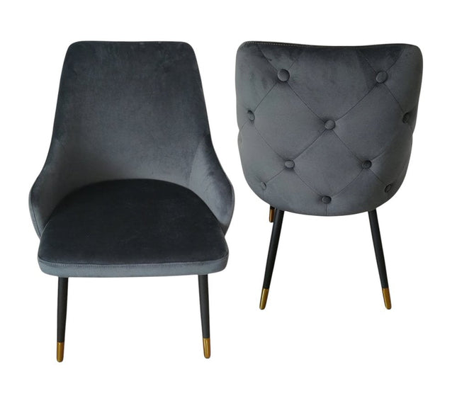 Set of Two Gray and Black Fabric Dining Side Chairs HomeRoots