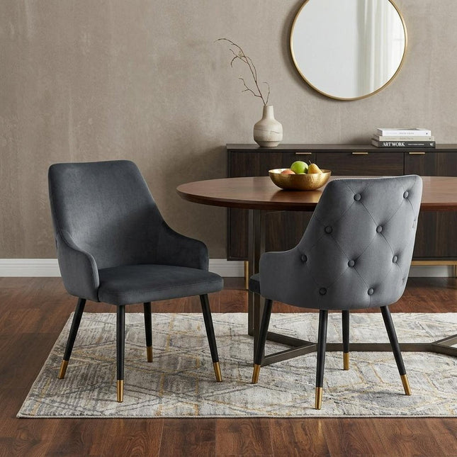 Set of Two Gray and Black Fabric Dining Side Chairs HomeRoots