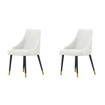 Set of Two White and Black Fabric Dining Side Chairs