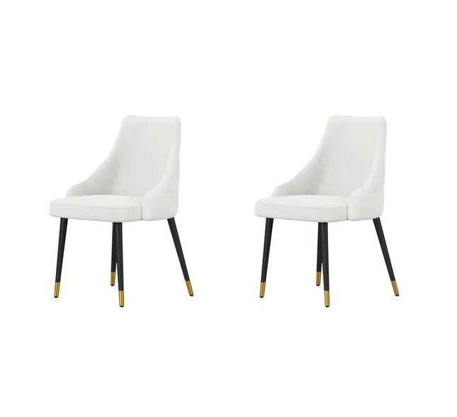Set of Two White and Black Fabric Dining Side Chairs HomeRoots