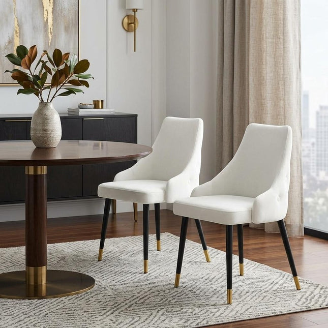 Set of Two White and Black Fabric Dining Side Chairs HomeRoots
