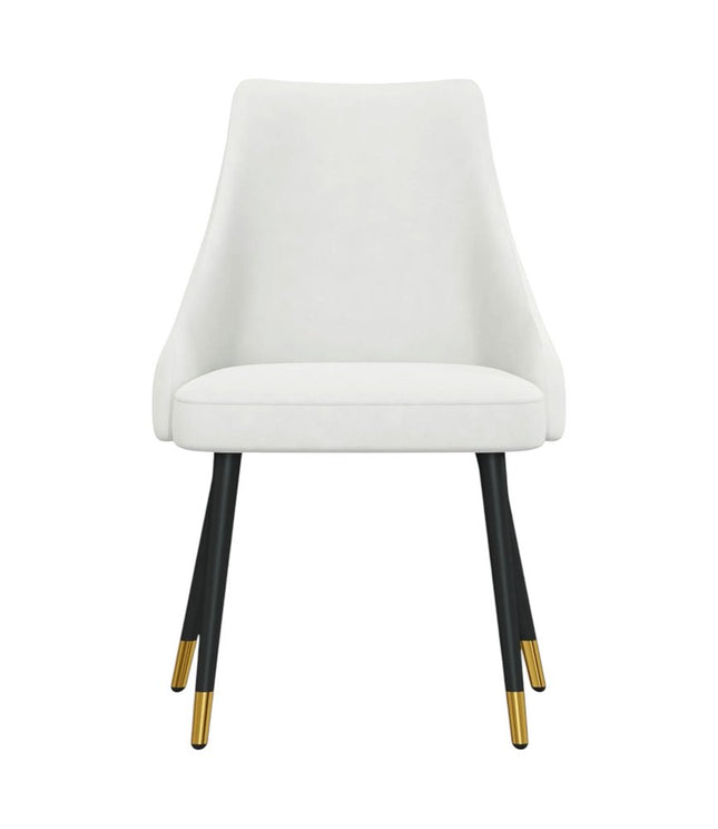 Set of Two White and Black Fabric Dining Side Chairs
