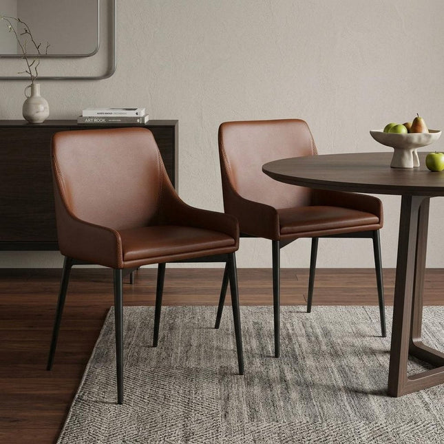Set of Two Chestnut and Black Faux Leather Dining Side Chairs HomeRoots