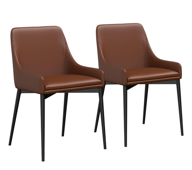 Set of Two Chestnut and Black Faux Leather Dining Side Chairs HomeRoots