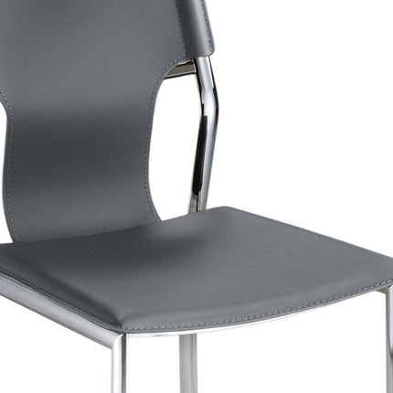Set of Four Gray and Silver Metal and Leather Dining Side Chairs