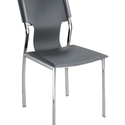 Set of Four Gray and Silver Metal and Leather Dining Side Chairs