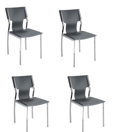 Set of Four Gray and Silver Metal and Leather Dining Side Chairs