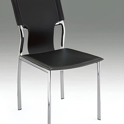 Set of Four Black and Silver Metal and Leather Partially Open Back Dining Side Chairs
