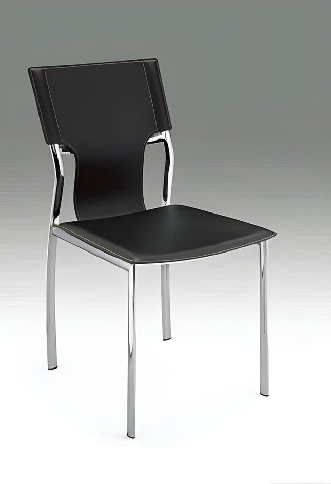 Set of Four Black and Silver Metal and Leather Partially Open Back Dining Side Chairs HomeRoots