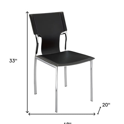 Set of Four Black and Silver Metal and Leather Partially Open Back Dining Side Chairs