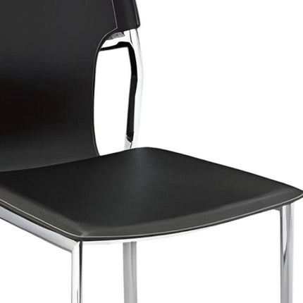 Set of Four Black and Silver Metal and Leather Partially Open Back Dining Side Chairs HomeRoots