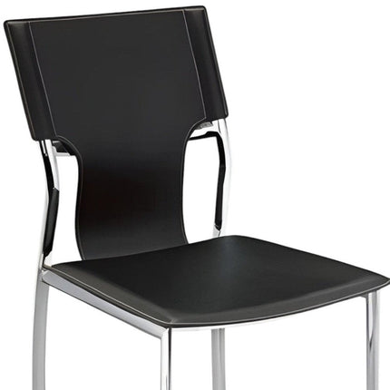 Set of Four Black and Silver Metal and Leather Partially Open Back Dining Side Chairs HomeRoots