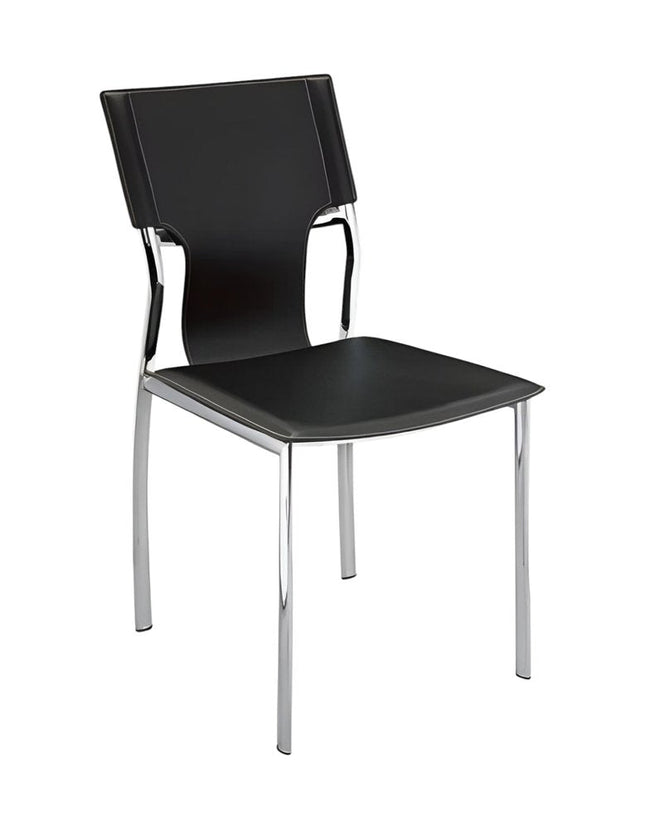 Set of Four Black and Silver Metal and Leather Partially Open Back Dining Side Chairs HomeRoots