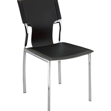 Set of Four Black and Silver Metal and Leather Partially Open Back Dining Side Chairs