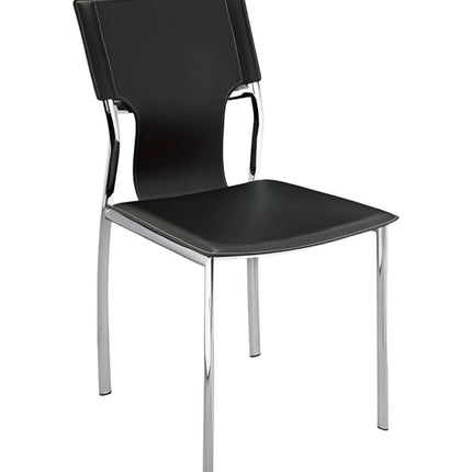 Set of Four Black and Silver Metal and Leather Partially Open Back Dining Side Chairs HomeRoots