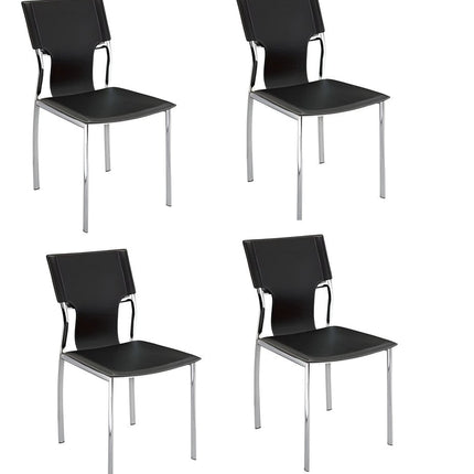 Set of Four Black and Silver Metal and Leather Partially Open Back Dining Side Chairs HomeRoots