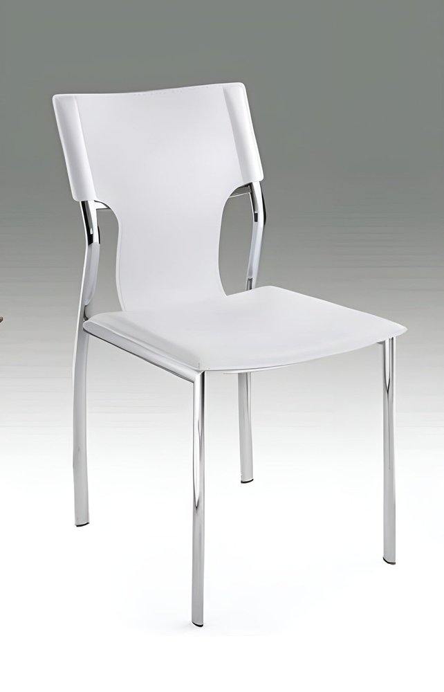 Set of Four White and Silver Metal and Leather Dining Side Chairs HomeRoots